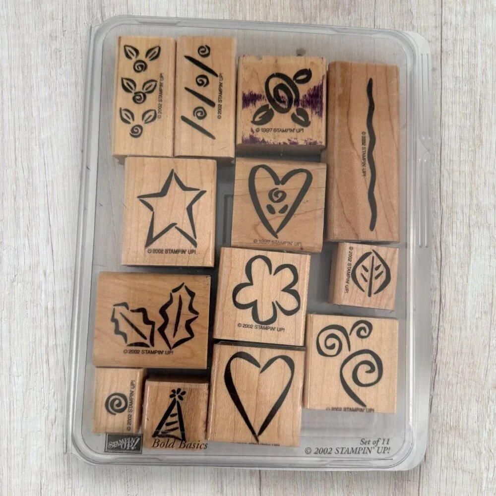Stampin’ Up Bold Basics Wood Stamp Set 11pc Classic Icons